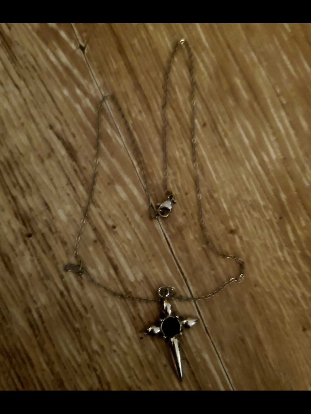 Handmade Silver Cross Pendant Necklace With Black Stone Center